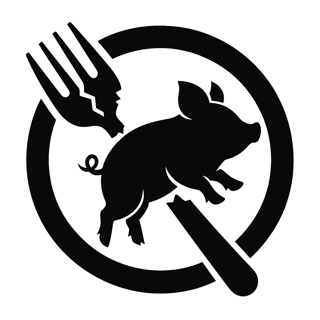Logotipo de Alto al Maltrato Animal con un cerdo y un tenedor